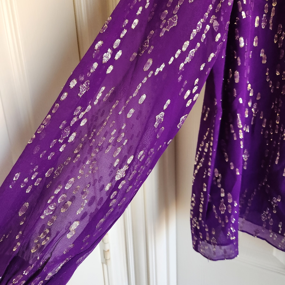 Lilly Pulitzer Idina‎ Long Sleeve Purple Silk Metallic Top Size Large - Picture 4 of 10